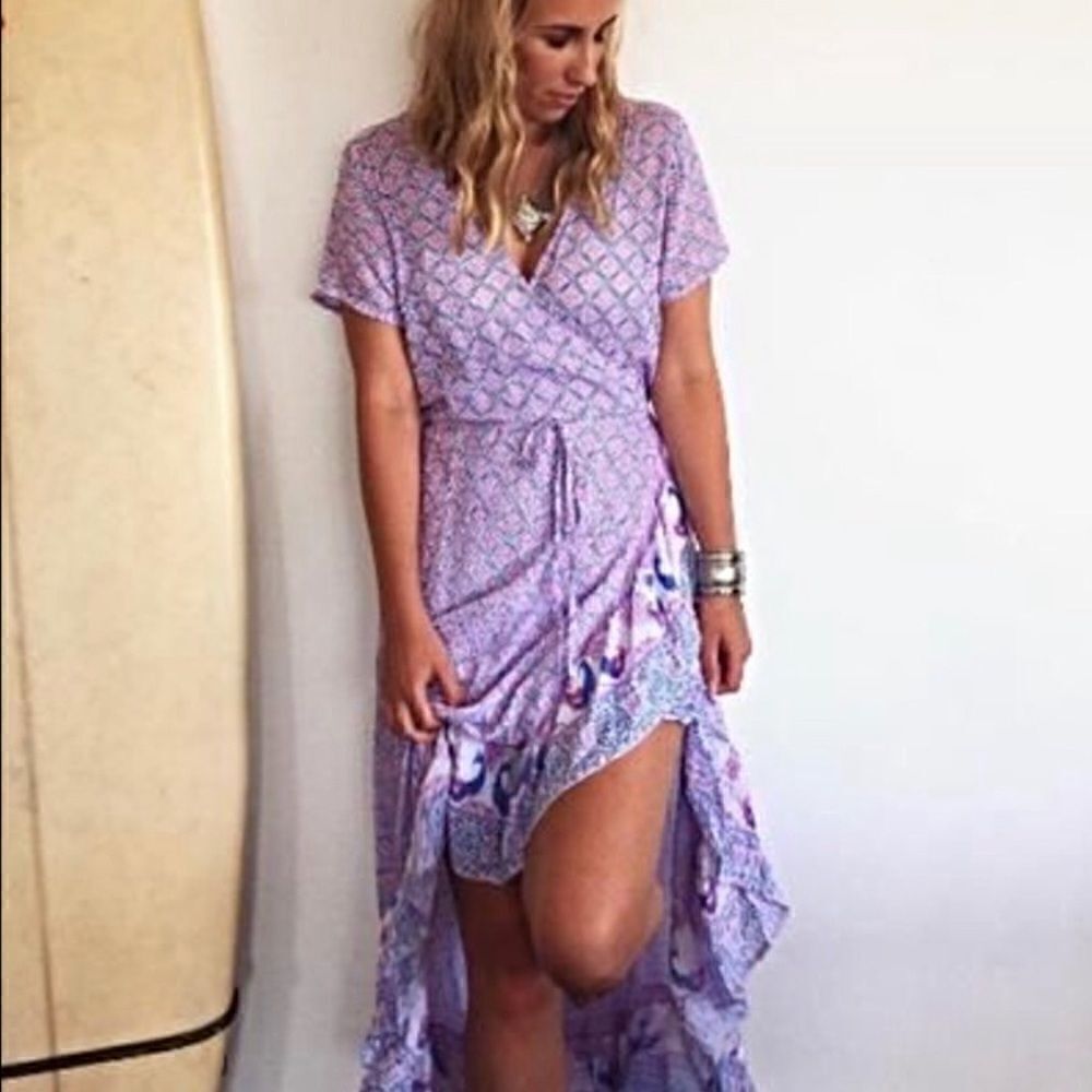 House of Skye Boho Aloha Gypsy Wrap Maxi Dress Purple Pink M